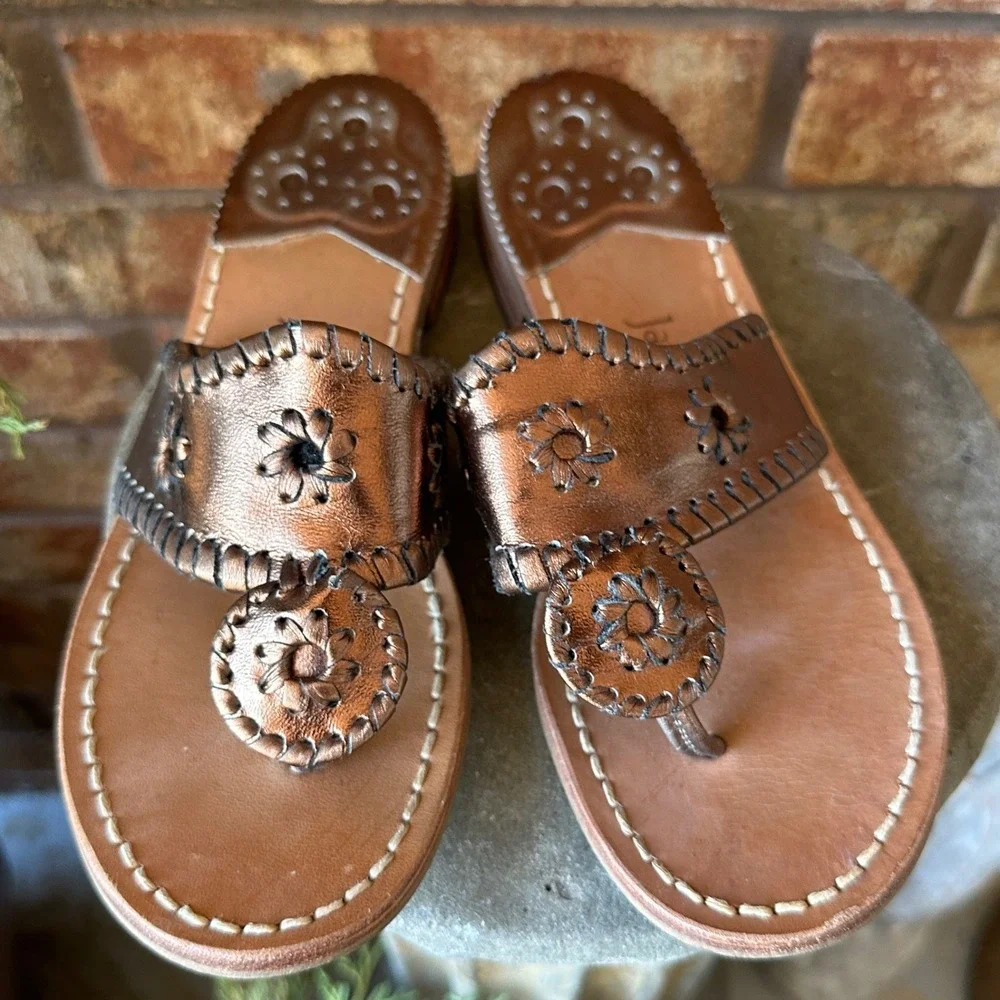 Jack Rogers Womens Jacks Flat Sandal Metallic Copper Leather Thong Size 6M